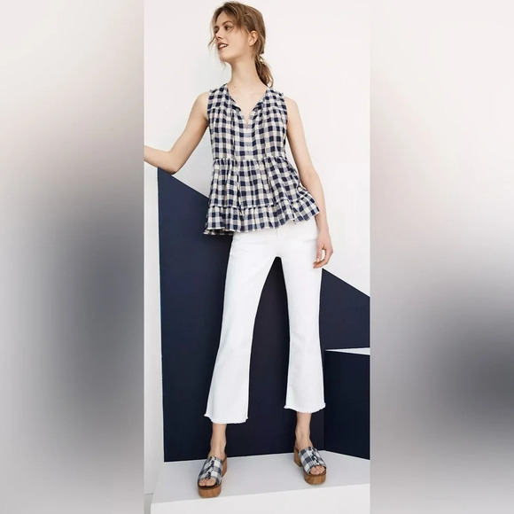 Anthropologie Exclusive Pilcro Classic White Script High-Rise Crop Flares size26 - Picture 1 of 7